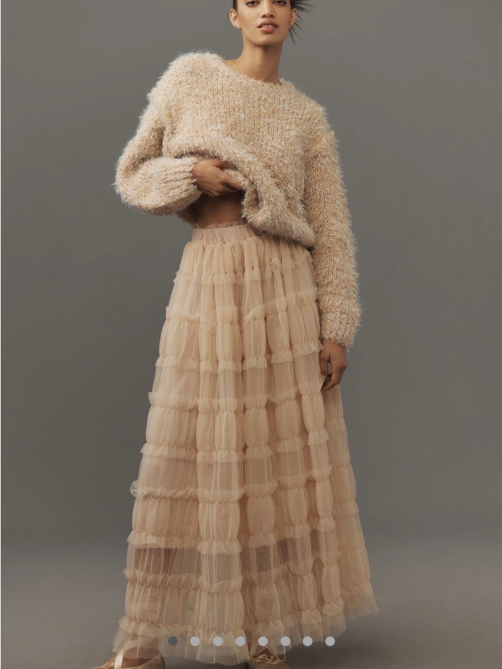 NWT By Anthropologie Shirred Tulle Maxi Skirt